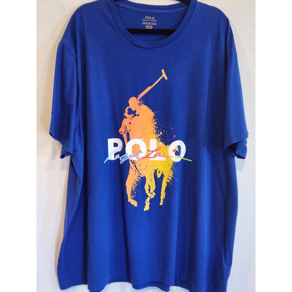 Polo Ralph Lauren Men’s 3XB Blue Graphic T-Shirt Big & Tall Paint Splash Pony...